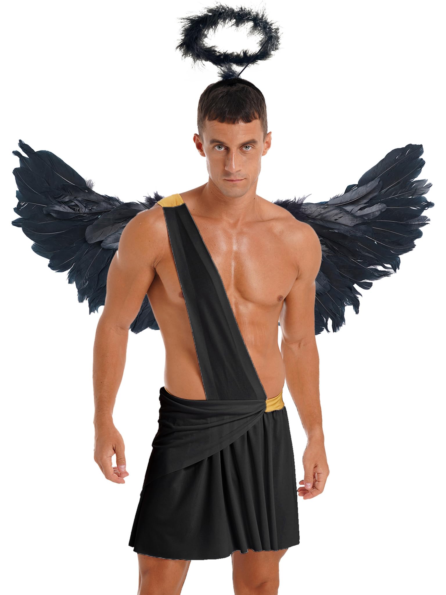 Runhomal Mens Valentine's Cupid 3Pcs Angel Costume Skirted Rompers Cupid Costume for Halloween Party Black M โ image 1