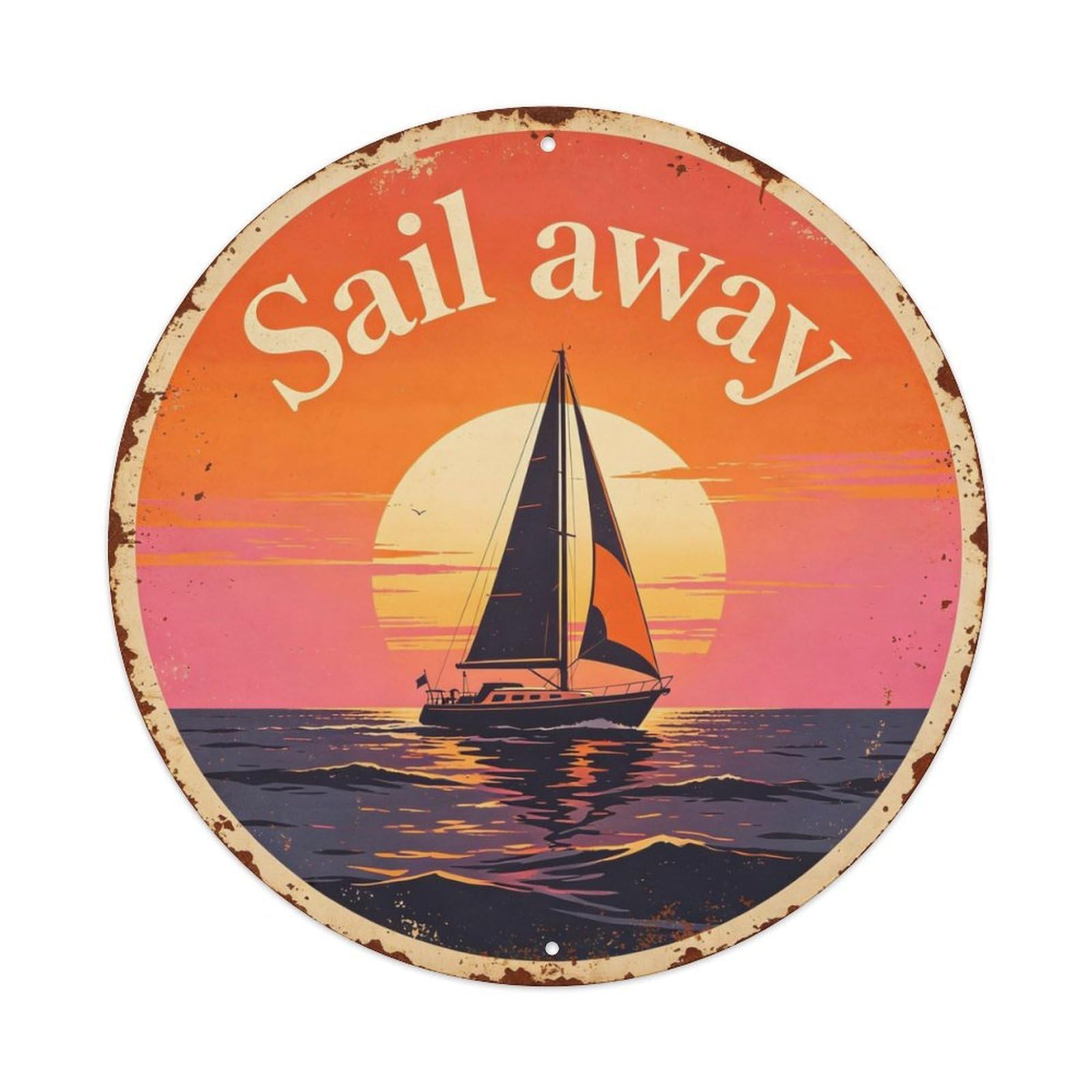 Vintage_sunset_sailboat Metal Tin Sign Plaque