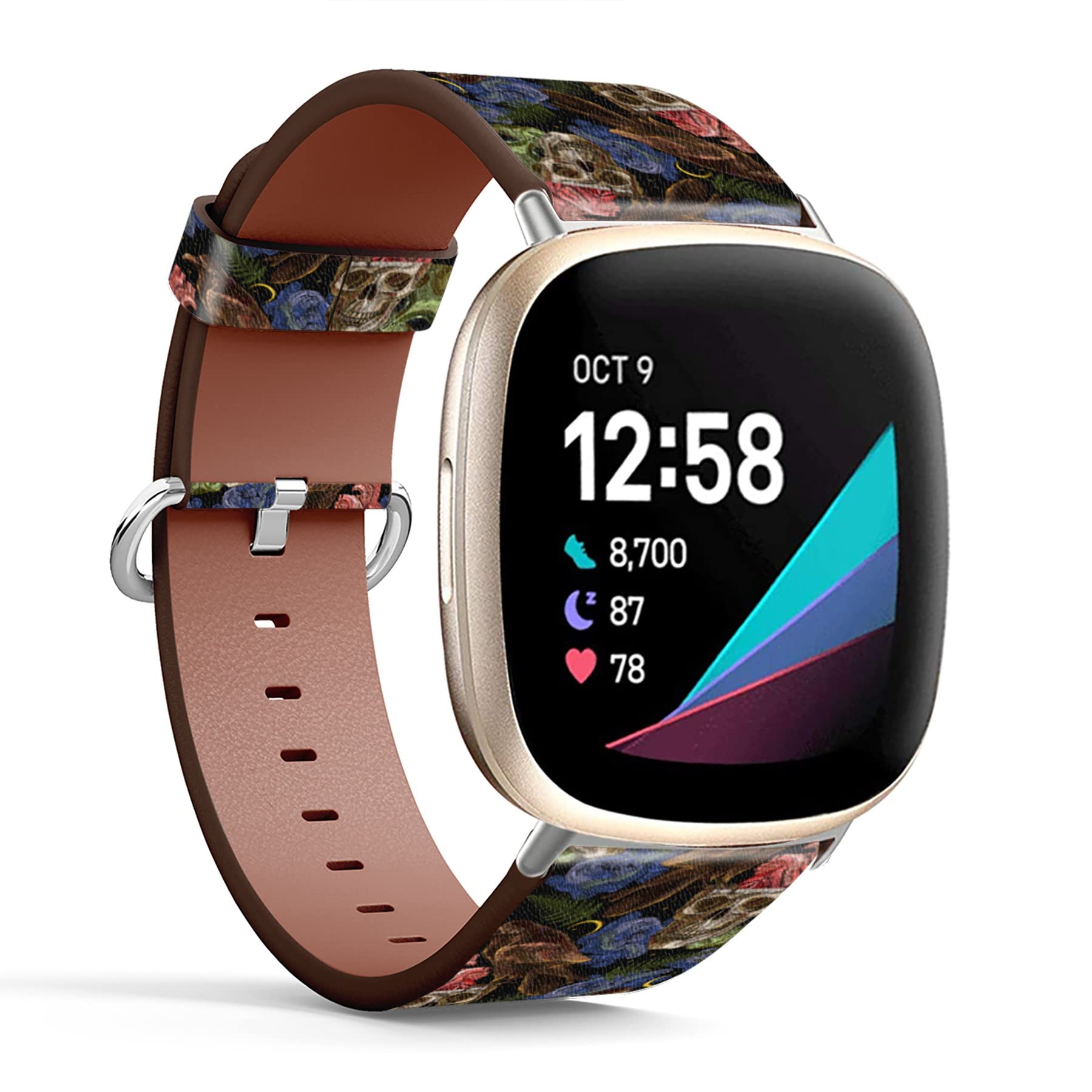 Mingdao Compatible with Fitbit Versa 4 / Versa 3 / Sense 2 / Sense Patterned Leather Replacement Band (Alien, Gothic Raven and Skull Pattern)