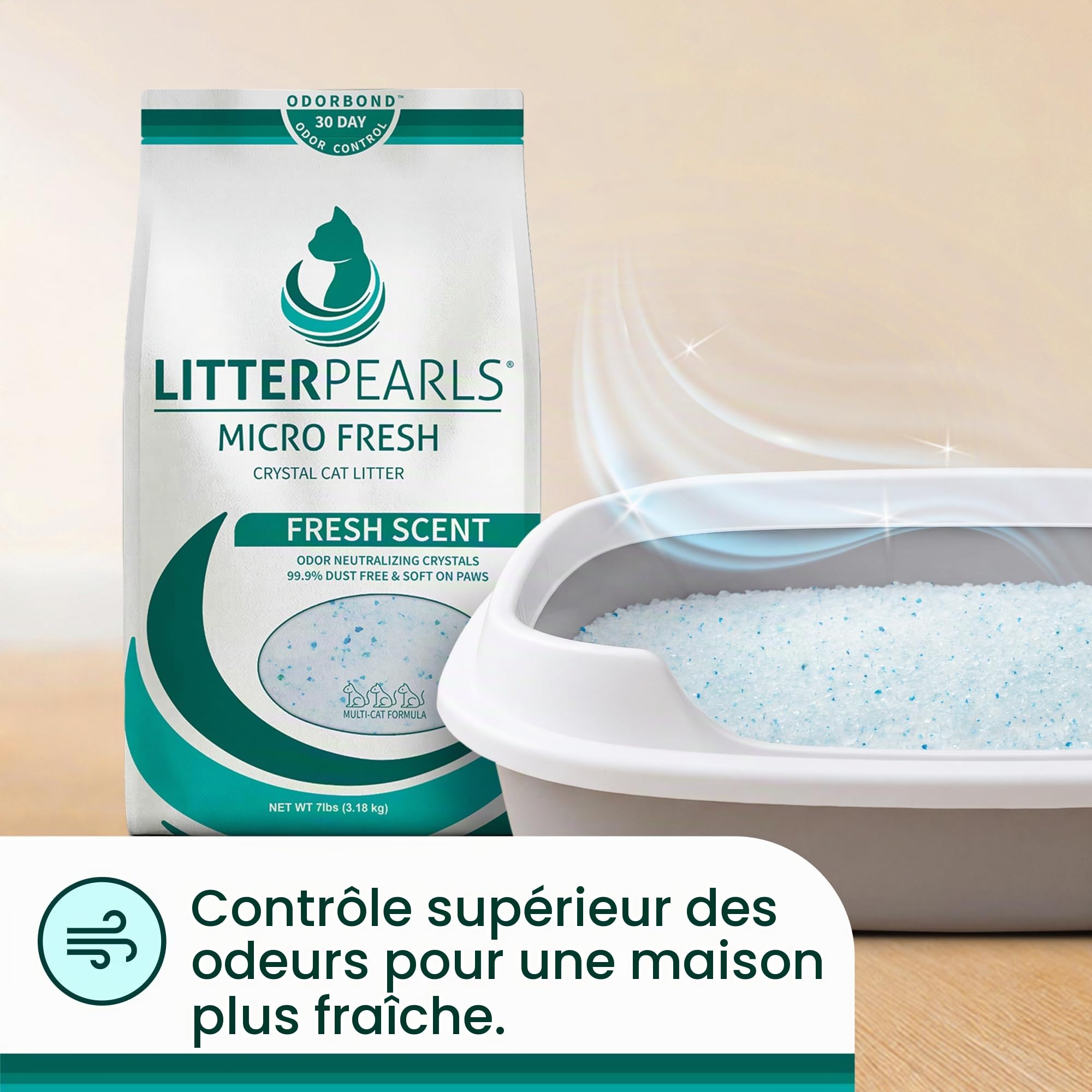 Litter Pearls Micro Fresh 10609 Litière pour Chat en Cristal Non agglomérante avec odorbond, 3,2 kg, Cristaux Blancs, Transparents et Bleus