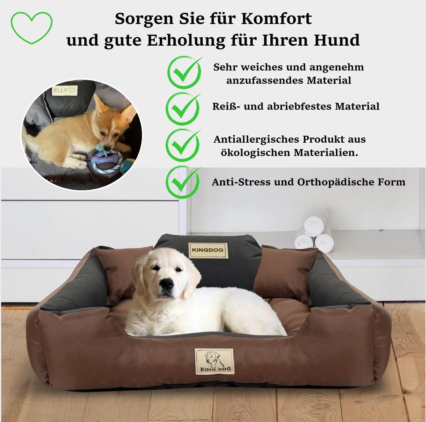 KING DOG Hundebett Große Hunde L 100 × 75 cm Waschbar