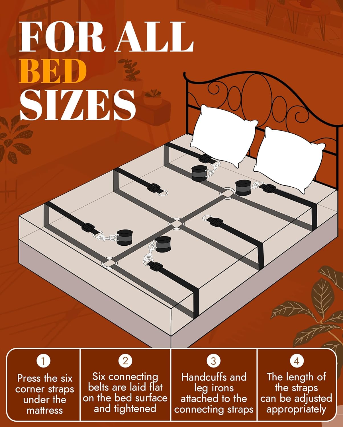 Bed Sex Bondage Kit Restraints - UTIMI Under Mattress Bed Bondage BDSM Sets with Wrist Ankle Cuffs and Tickler Blindfold Adult Sex Toys Games for Men Women and Couples | 2 Extra Straps | King Size