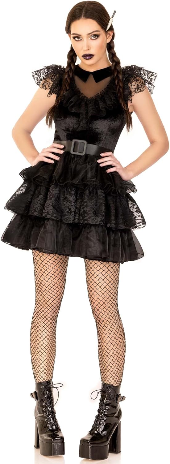 Leg Avenue Women’s 3 PC Raving Rebel Goth Halloween Costume with Belt, Hair Clip