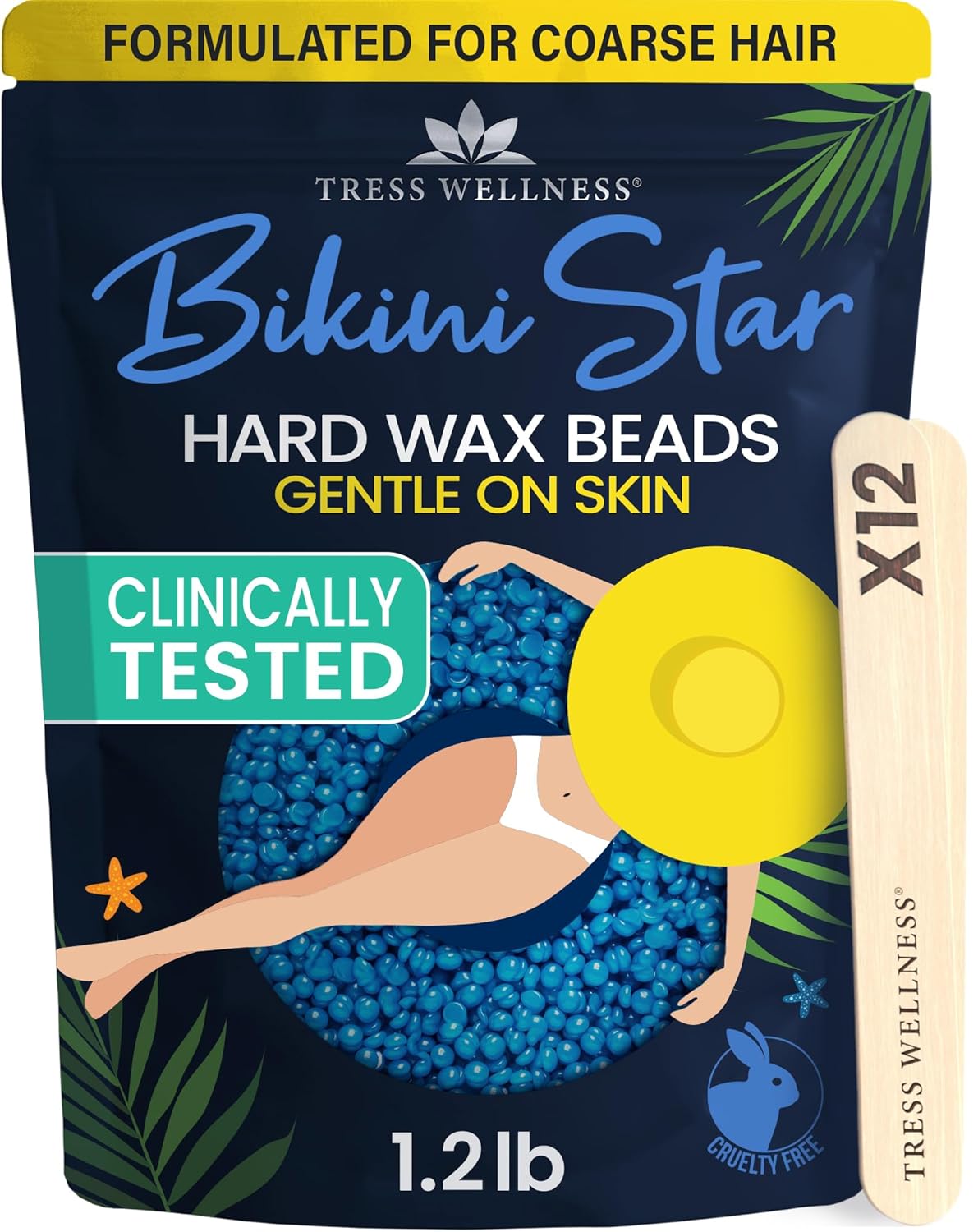 Tress Wellness Wax Beads - Safe for Skin - Dermatologically Tested - At-Home Kit for Bikini, Brazilian & Full Body - Bikini Star 1.2lb