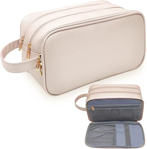 BAIMAY Travel Toiletry Bag for Women, Water-resistant Toiletry Organizer Dopp Kit, Dorm Room Essentials for Girls, Eco Leather Make Up Bag for Toiletries Accessories, Mother's Day Graduation