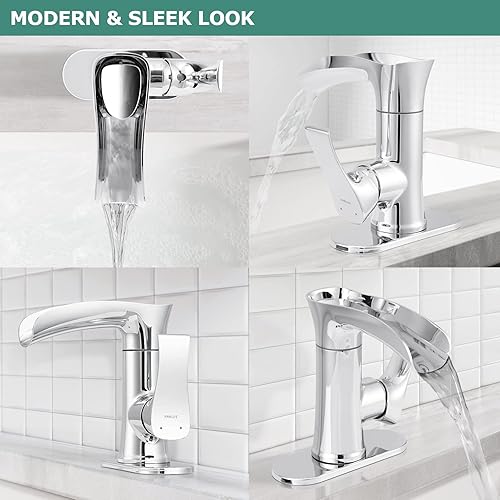 Miniatura 6 de PARLOS Grifo de baño en cascada con boquilla giratoria, grifo de lavabo de una sola manija, grifo mezclador de lavabo de un solo orificio con líneas