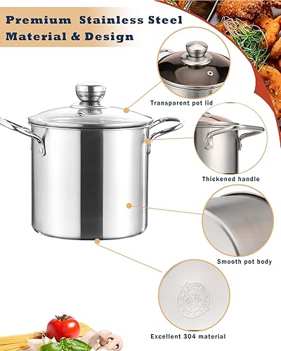 Miniatura 5 de Olla de acero inoxidable de 3.2 cuartos de galón con cesta y tapa, colador de aceite para freír pescado, camarones, pollo y papas fritas, olla