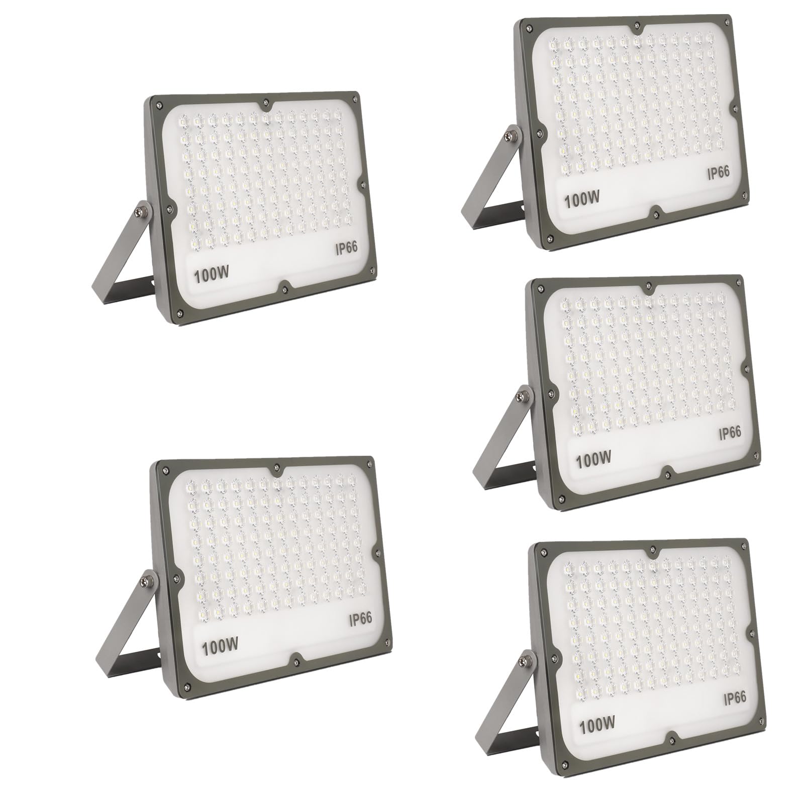 Tonuuoei 100W LED Floodlight Outdoor, 5pcs Super Bright Security Lights IP66 Waterproof, 6500K Spot Flood for Garden, Yard, Garages, Warehouse, Patio, Billboard