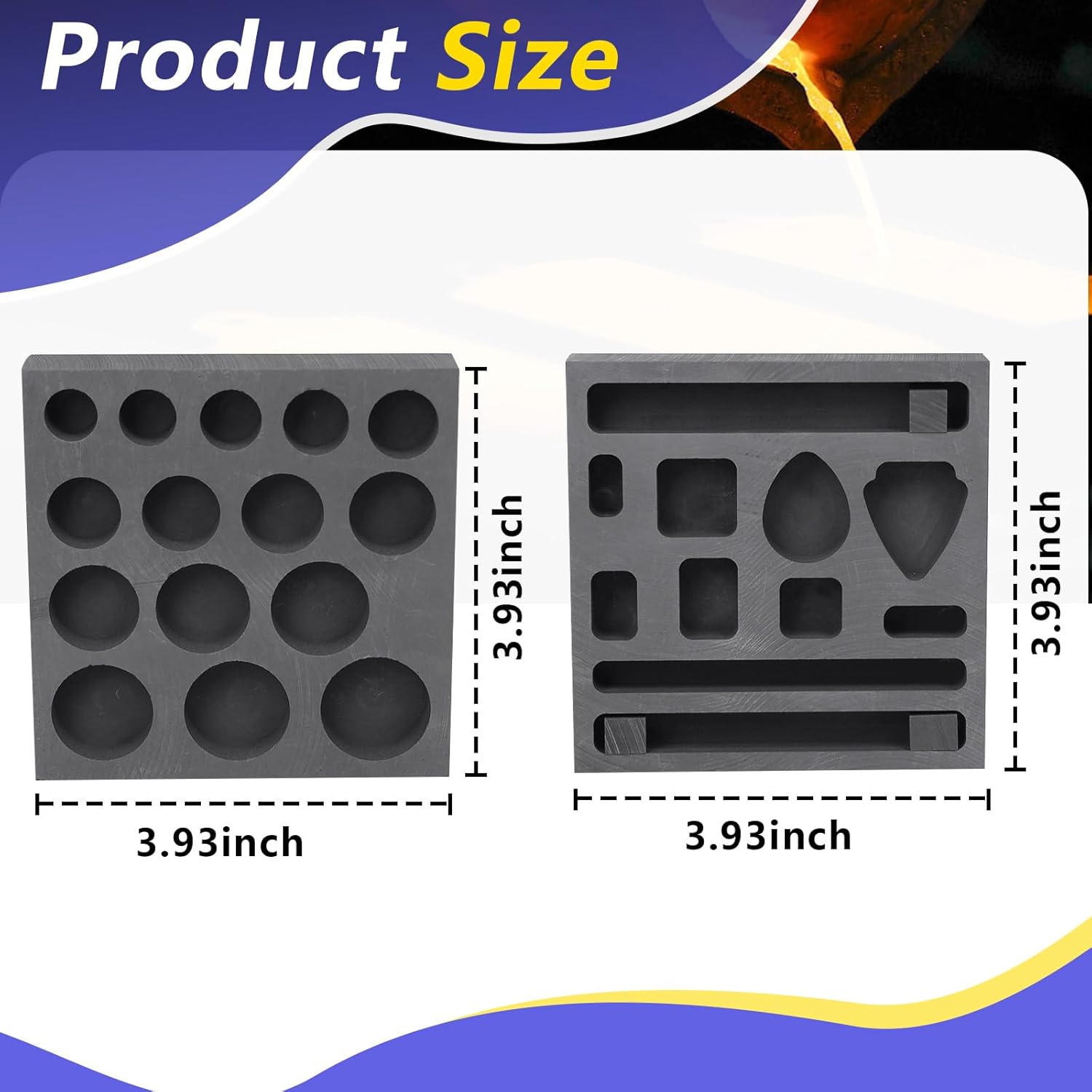 11-in-1 & 15-in-1 Graphite Ingot Molds, 11 Holes-A & 15 Holes Metal Ingot Molds Set for DIY Casting Gold, Silver, Aluminum Copper and Brass (with Two Different Graphite Molds)
