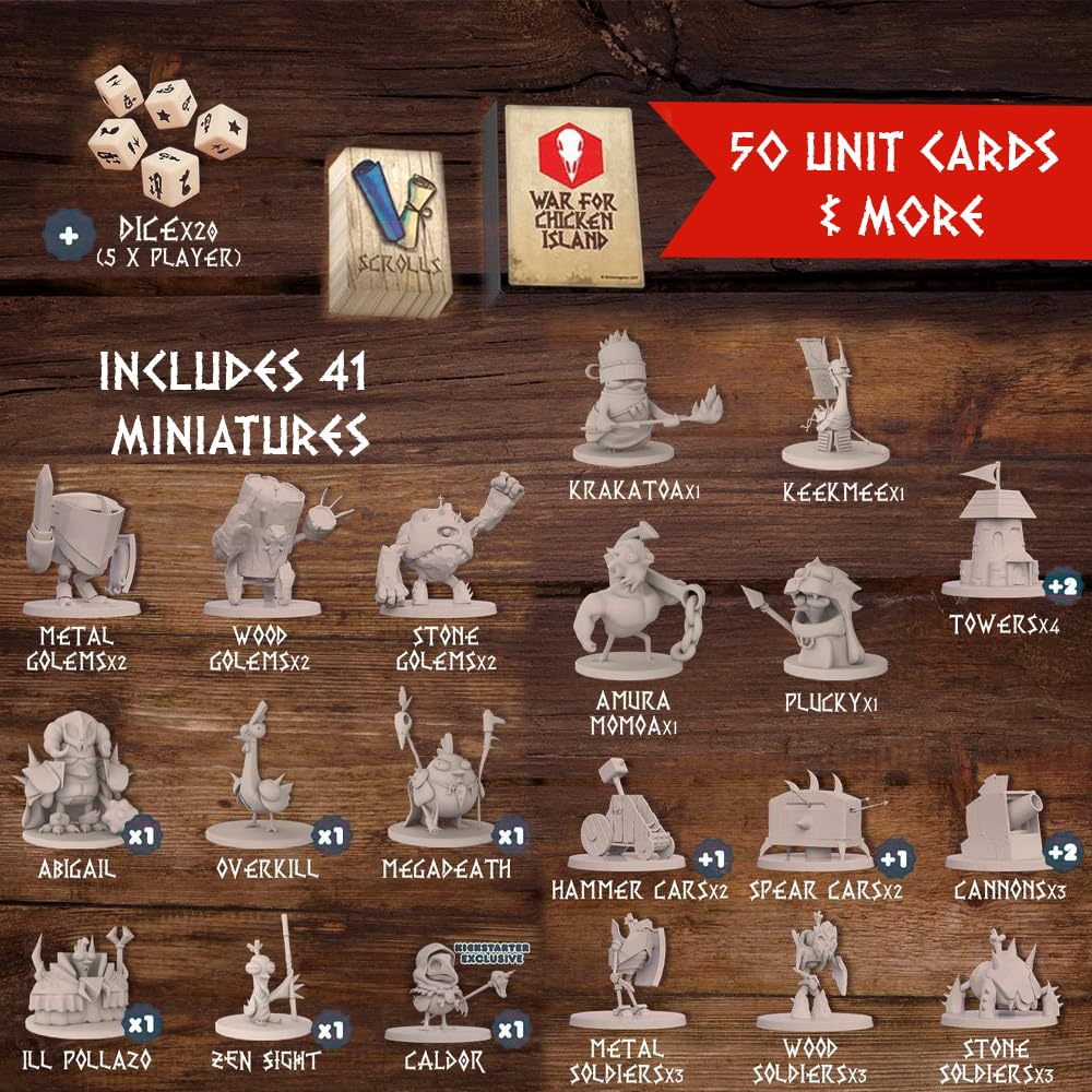 Draco Studios War for Chicken Island 2ª edición: Juegos de Mesa de Estrategia en Miniatura para Adultos, Juegos de Mesa de Aventura Familiar, eliminación sin Jugadores, a Partir de 14 años, 1-4
