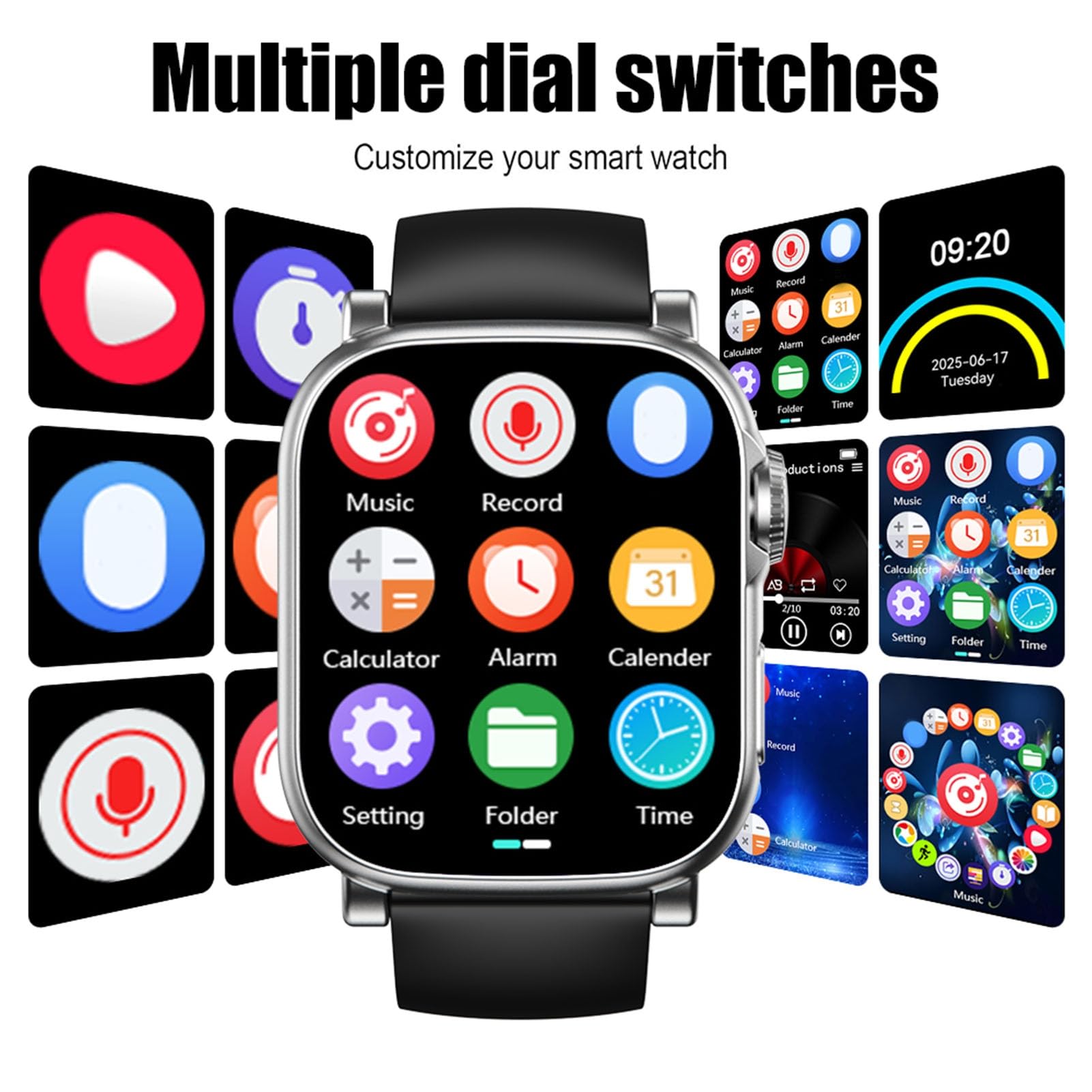 Cocoarm Tragbarer MP3-Player, Bluetooth 5.4, Musik-Player mit Touchscreen, 2,01 Zoll, Integrierter Lautsprecher, Sprachaufzeichnung, 400 MAh, für Laufen, Training, Reisen, Pendeln (64G)