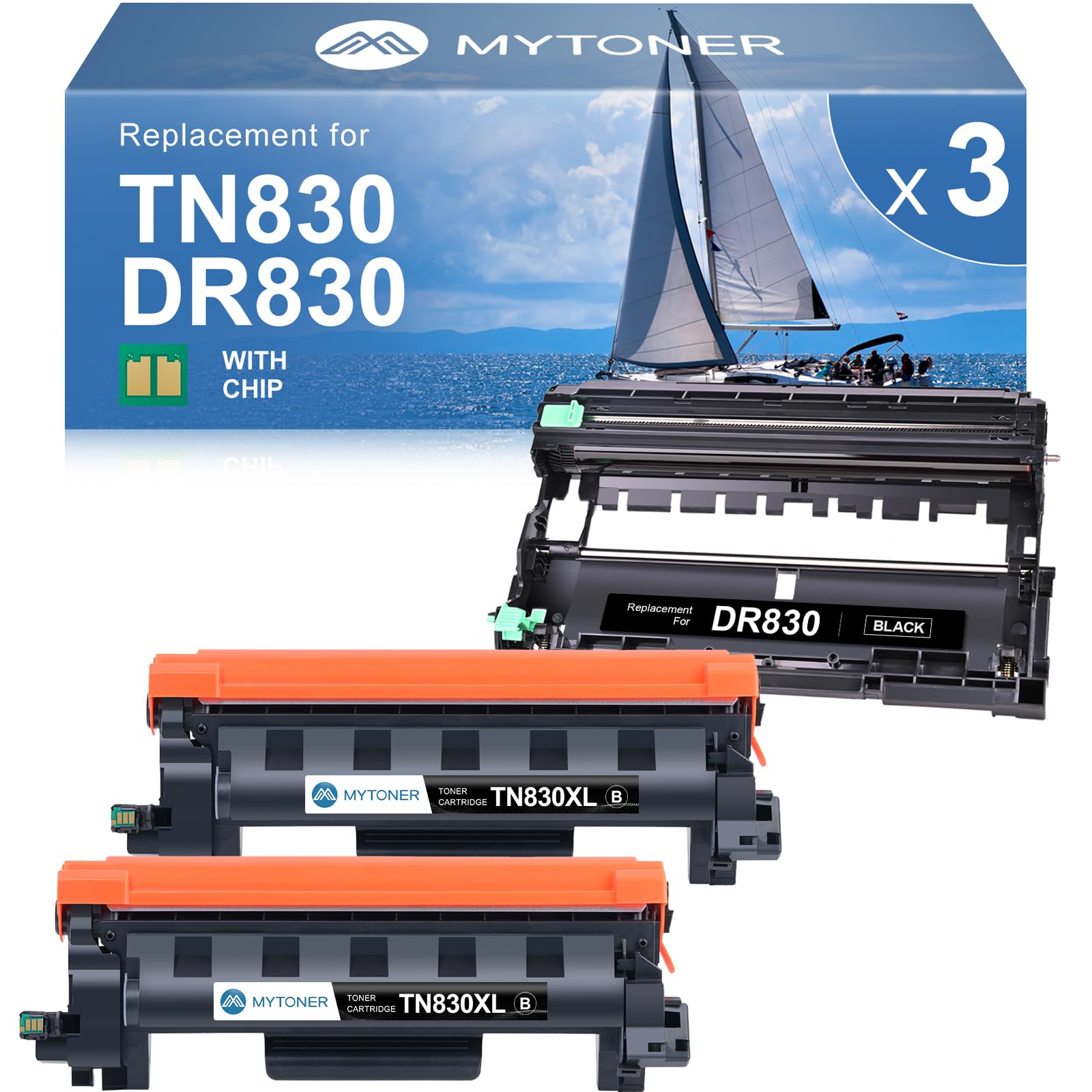 MYTONER Compatible Toner Cartridge and Drum Unit Replacement for Brother TN830XL TN830 XL/V/R TN-830 DR830 DR-830 for DCP-L2640DW HL-L2460DW