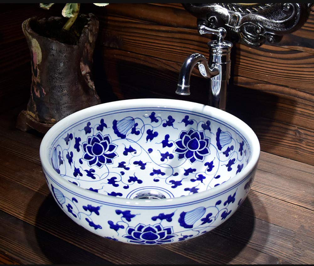 Umywalka Nablatowa, Umywalka Ceramiczna Nablatowa, Umywalka Ceramiczna Nablatowa, Umywalka Łazienkowa, Niebiesko-Biała — Tylko Umywalka,