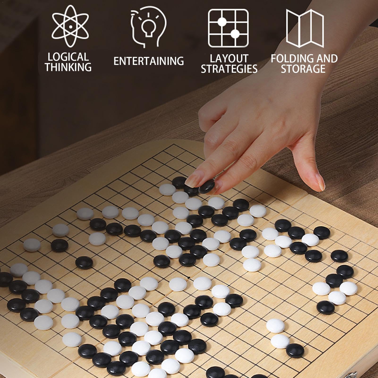 GO Game Board Set – konvexer Kunststoff einzigartig | einzigartige Konvexe Melaminsteine | Gravierte Zentimeter graviert, innovativ, Koreanisches gehärtetes, gelber Schaft aus Bambus für das