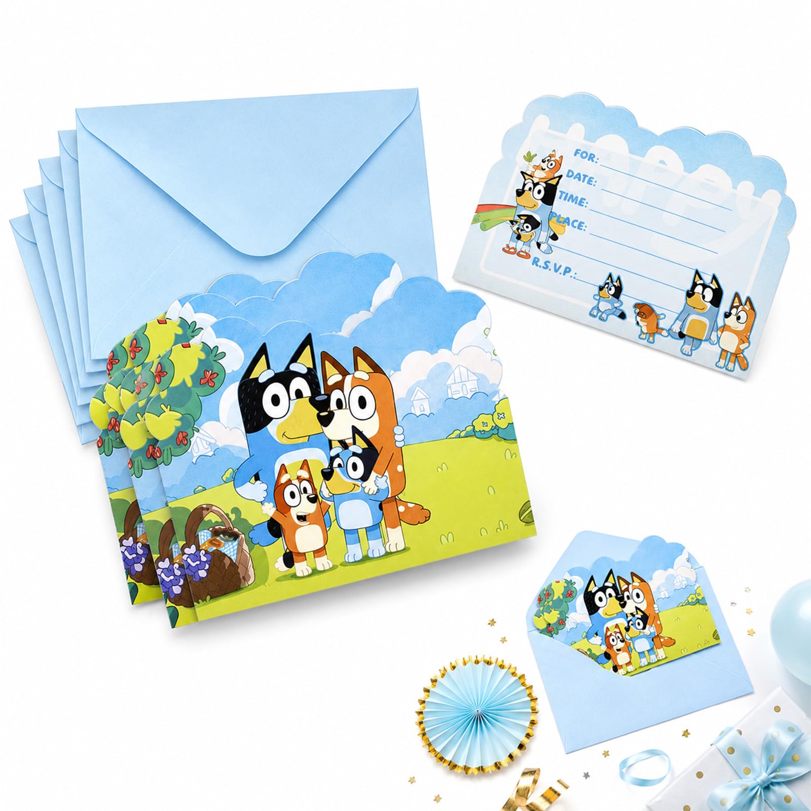 20 Pcs Birthday Party Invitations with Envelopes, Double Sided Blue Cards