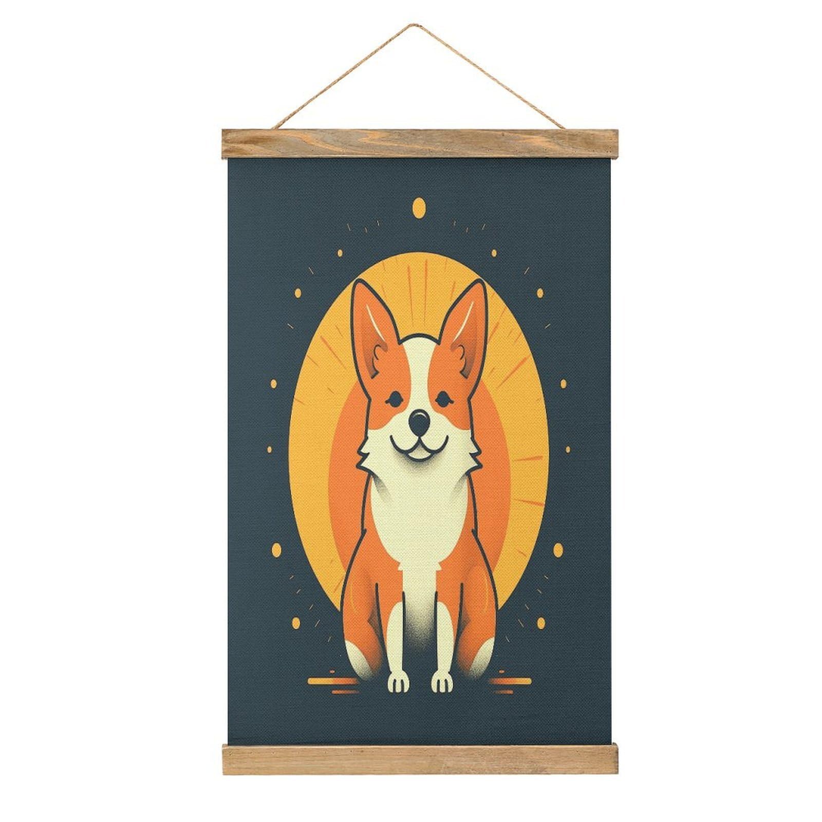 JTREHY Playful Corgi Linen Hanging Painting Vintage Poster Wall Art Prints Personality Style Wall Hanging Poster for Living Room Office Bedroom Decor Frame 13.2 X 20.47 Inch