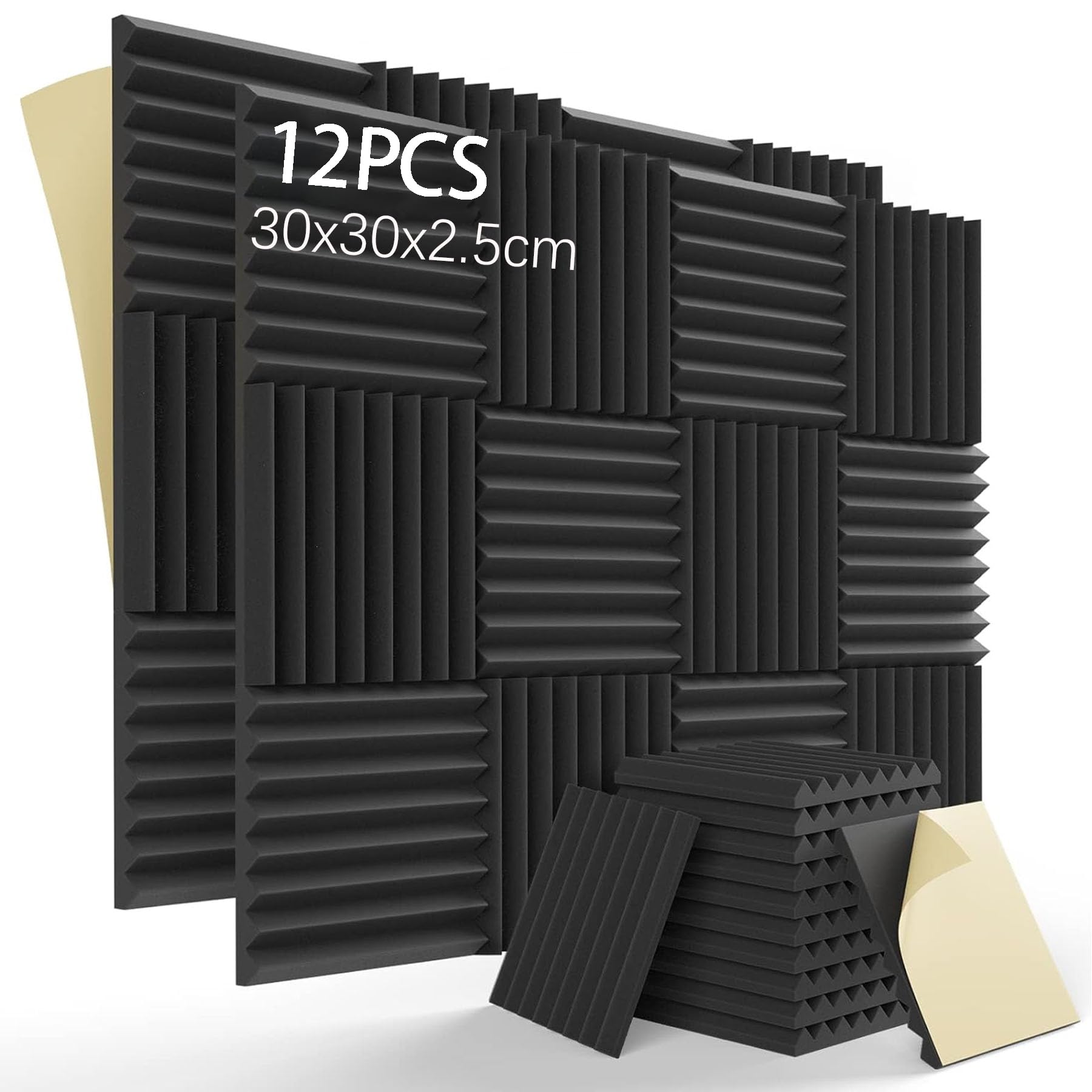 Lot De 12 Panneaux Mousse Acoustique Autocollante Pyramide - Absorbeur Sonore Studio, Bureau, Home Cinema