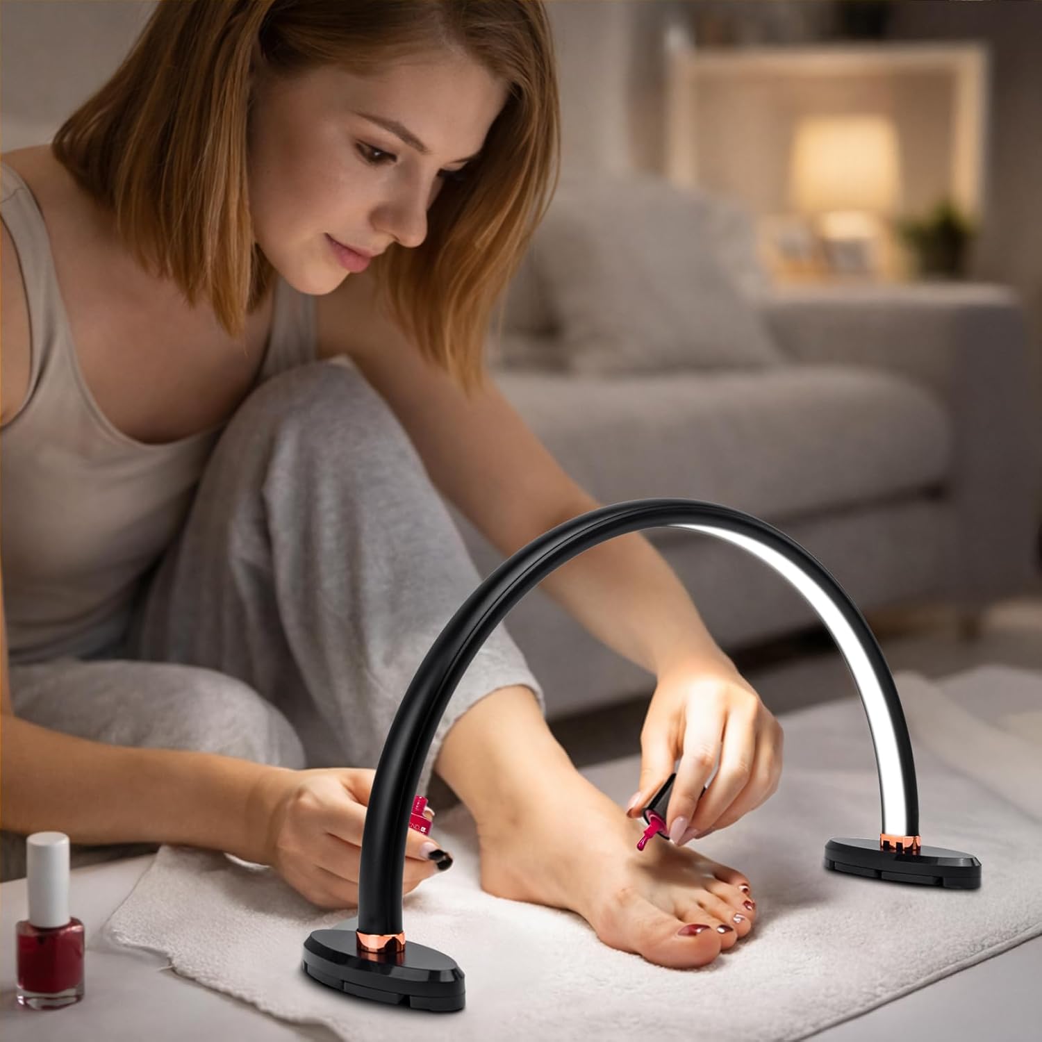 BZJ 16 inch Half Moon Light for Nail Desk Portable Nail Light with Liftable Base Desk Lamp No Flicker & Shadow for Desk Salon Table Use, 3 Color Temperature
