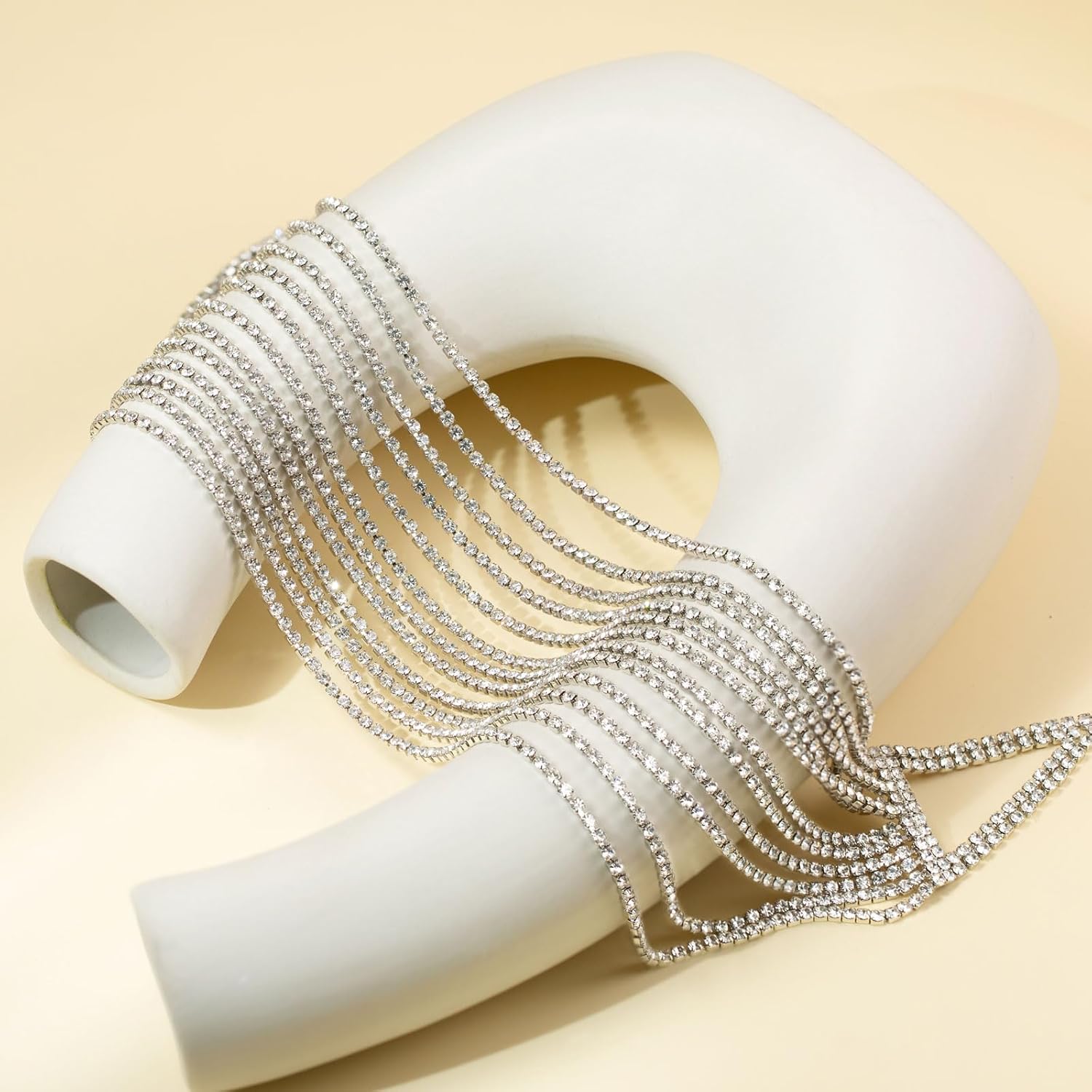 HZMAN Silver Layered Necklaces for Women Rhinestone Wedding Party Jewelry Gift - Image 5