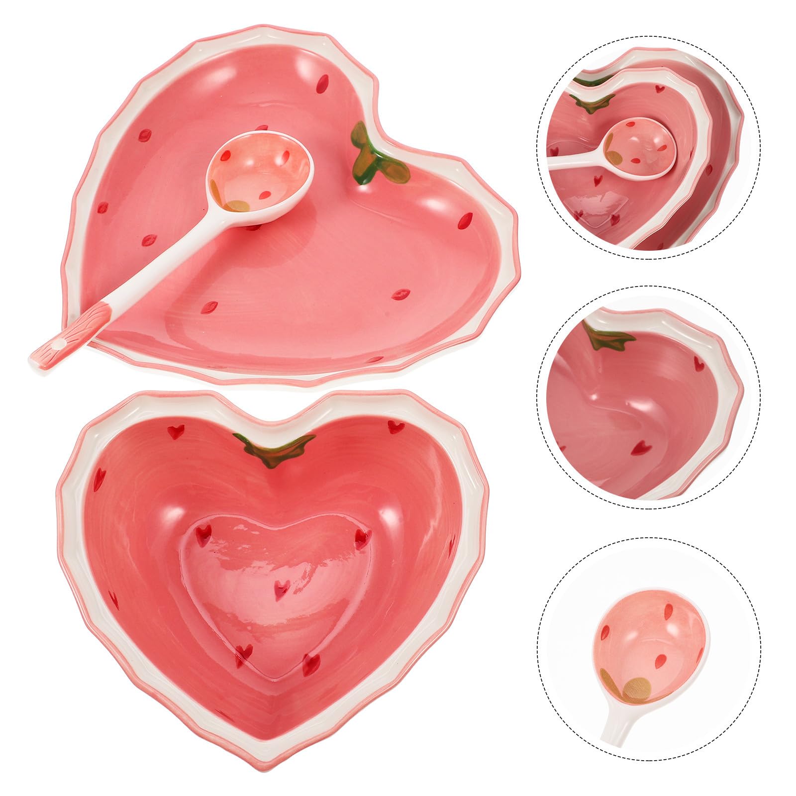 Assiette de Service Réutilisable en Céramique Rose Chic Bol à Salade Multifonction et Cuillère, Surface Lisse pour Rassemblements Quotidiens et Fêtes