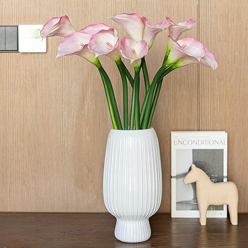 Miniatura 7 de Flores artificiales Calla Lilly 25.6 pulgadas, ramo de flores falsas grandes suaves al tacto real, plantas de tallo largo, 5 piezas para el hogar
