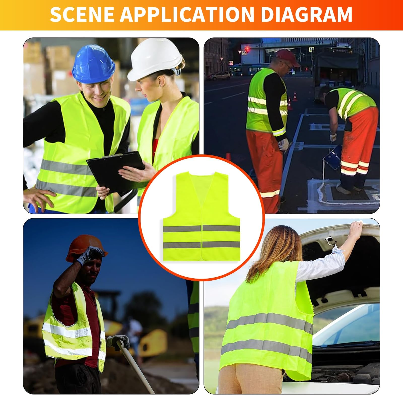 2 Pezzi Gilet Alta visibilità, 2 Pezzi Triangolo Auto e Un Cartello Parcheggio, Giubbotto Catarifrangente Auto Kit per la Sicurezza Stradale