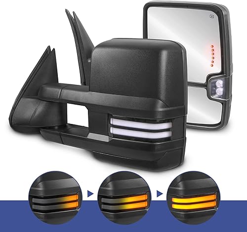MOSTPLUS Espejos de remolque con calefacción eléctrica compatibles con Chevy Silverado Suburban Tahoe GMC Serria Yukon 2003 2004 2005 2006 con luz