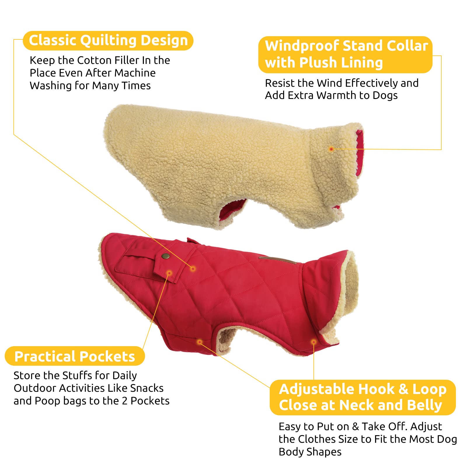 Condition photo showing Good Condition for Queenmore Warm Dog Coat, Cold Weather Puffer Dog Coat, Quilting Winter Dog Jacket Ultra Thick Plush Lining with Storage Pockets (Red, X-Small)