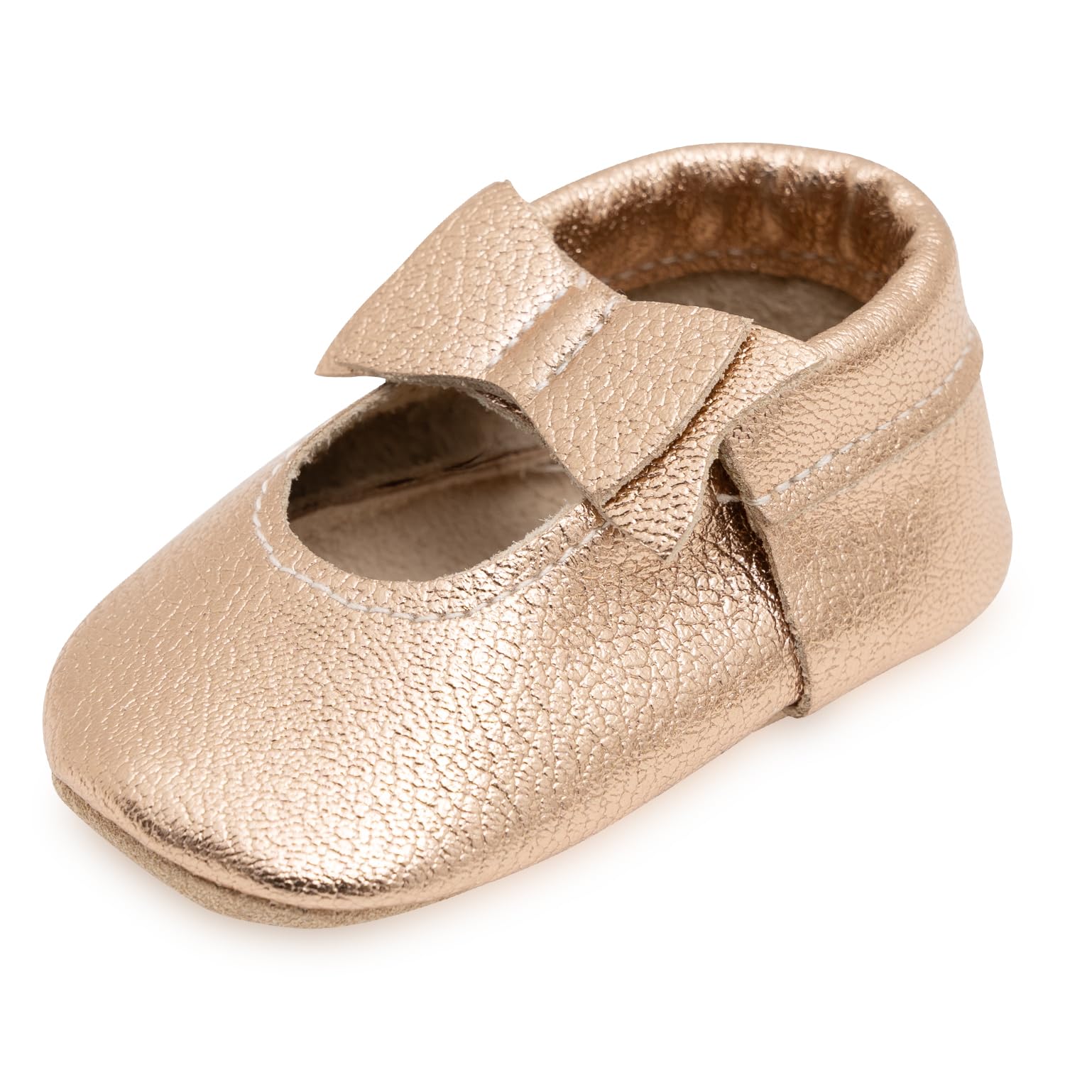 BirdRock Baby Bow and Knot Moccasins - Genuine Leather Baby Girl Shoes (Rose Gold Bow, US 8)