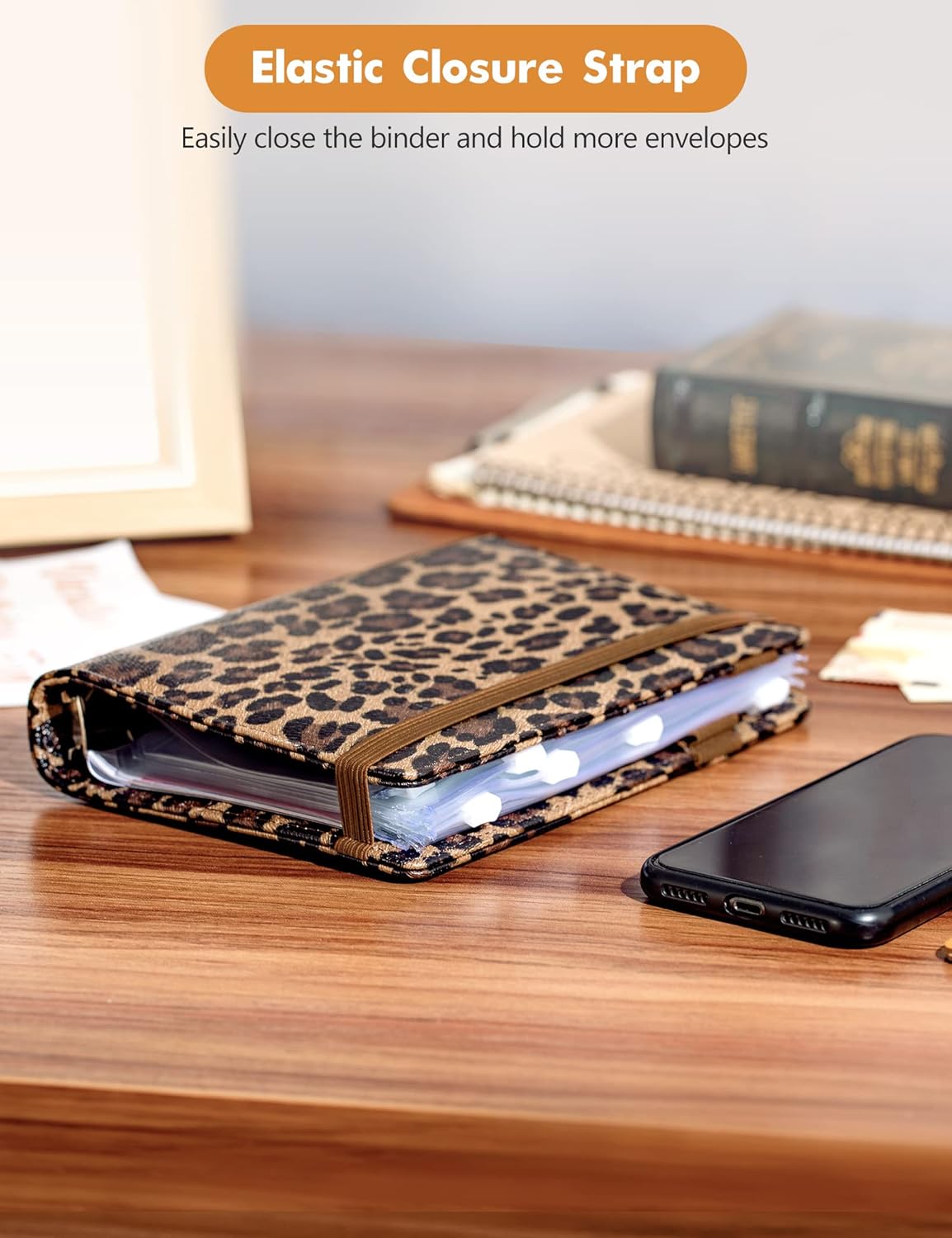 A6 Budget Binder for Money Saving, PU Leather Budget Planner with 8 Cash Envelopes, Budget Sheets & Rose Gold Category Stickers, Money Organizer for Cash (Brown Leopard) thumbnail