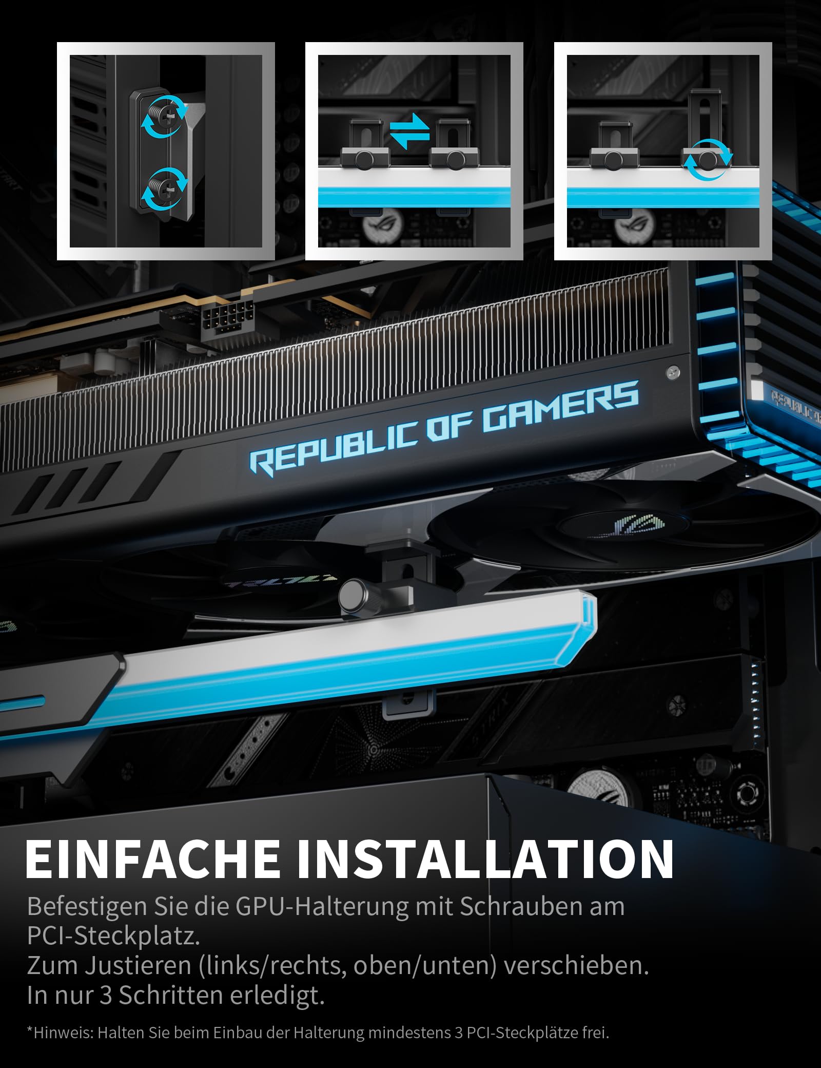 upHere ARGB Supporto per schede grafiche, supporto GPU in lega di zinco, 5 V ARGB Sync & Daisy Chain, regolabile in altezza, impedisce la GPU, compatibile con RTX 40/50 & RX 7000/9000 Serie-CMGL7KC