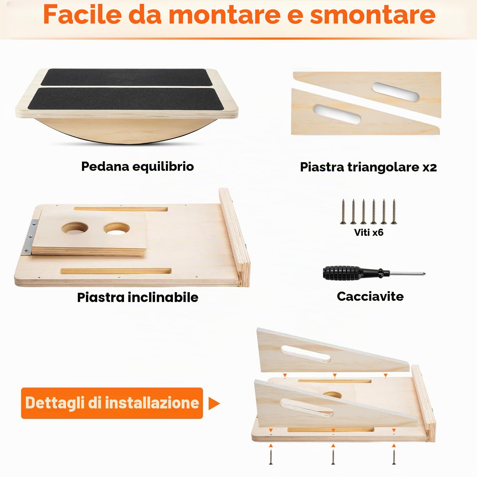 Tavola Inclinata in Legno, 2-Ini-1 Slant Board & Tavola Equilibrio con tappetino antiscivolo, 4 angoli regolabili Balance Board per Tallone, Squat, Stacco da Terra