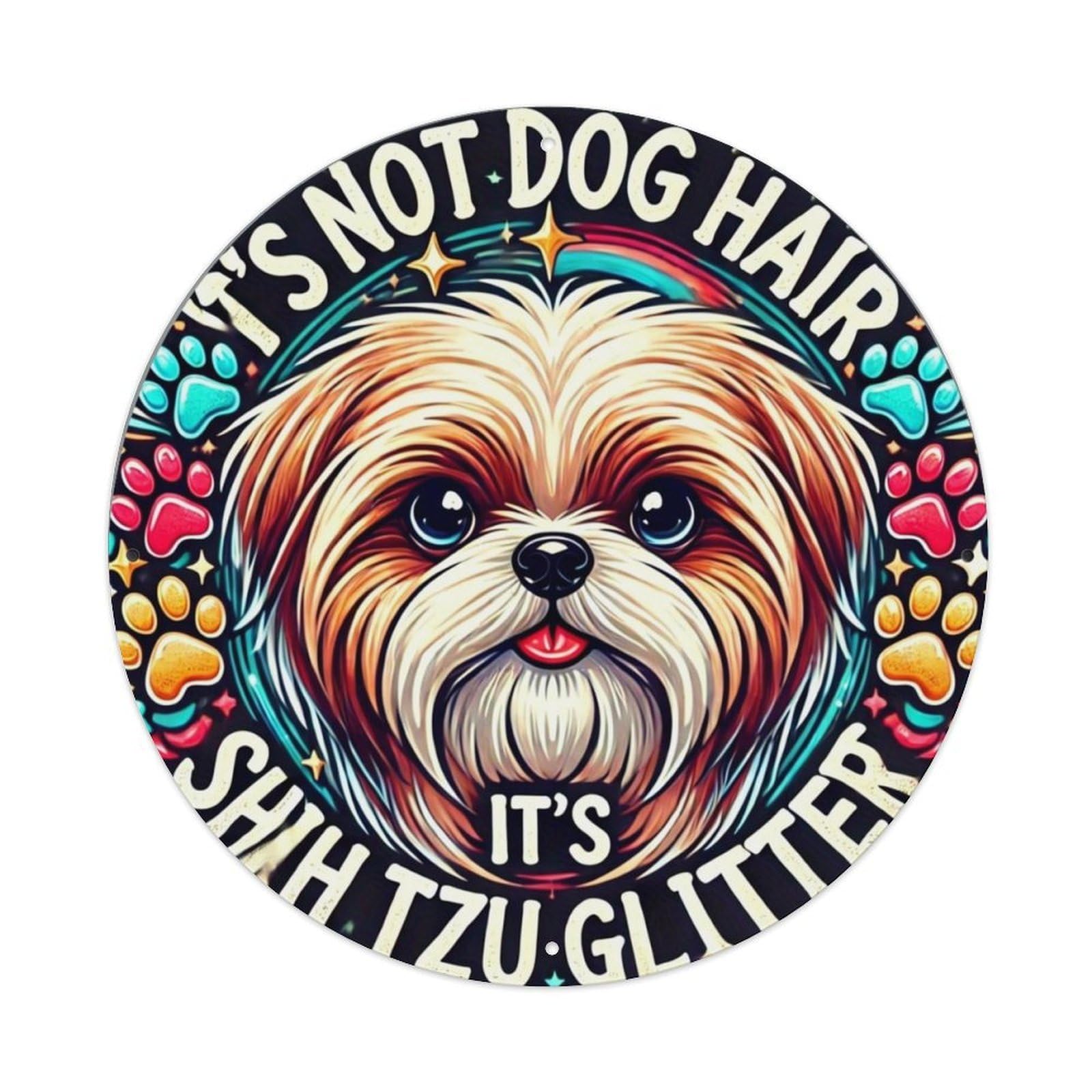 Shih Tzu Glitter Paw Prints Retro Metal Tin Sign, Vintage Metal Poster for home, Gaming Room, Studio Workshop,Bar,Garage Wall Art Decor 8x8 inch