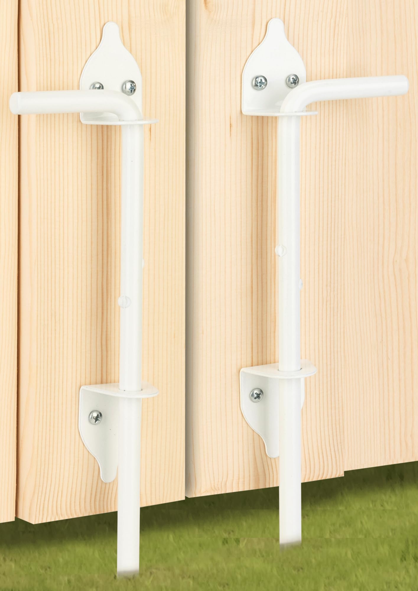 12" Heavy Duty Cane Bolt Gate Drop Rod Hardware Ground Latch for Wood PVC Vinyl Metal Fences Gates, Double Doors, White Solid Steel -2 Pack