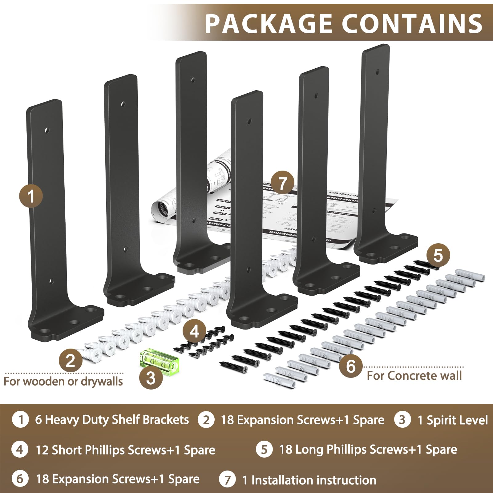 Goovilla Shelf Brackets 8 Inch, 6 Pack Floating Shelf Bracket, Heavy Duty Shelf Brackets for Wood Shelves, Black Metal Wall Shelving Brackets, 8" Shelf Support Brackets with 160 lb. Load Capacity — Amazon image 7