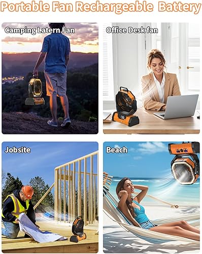Miniatura 8 de Ventilador Operado por Batería Portátil con Batería para Acampar Ventilador de Tienda con Luz de Linterna LED 20000mAh Recargable, Oscilante, Gancho