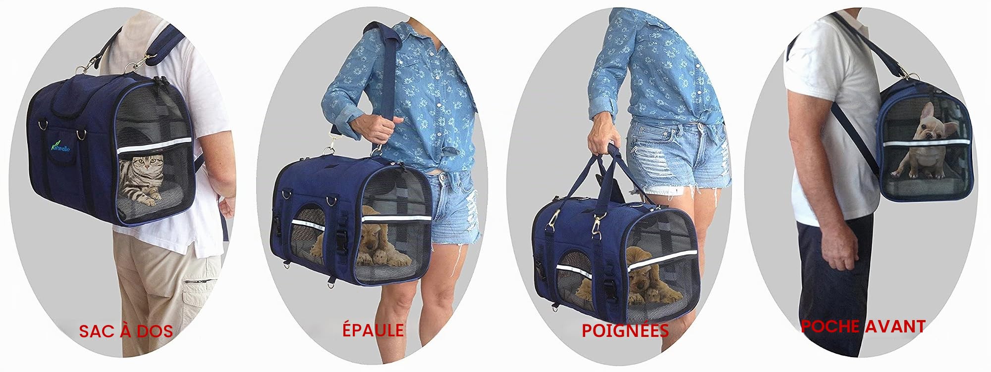Transporteur Robuste 6-en-1 d’Animaux de Compagnie, Frontal & de Poitrine, À Épaule, À Main, Caisse de Siège Auto, Transporteur de Voyage à Côtés Souples pour Chiens & Chats de 41-46 cm