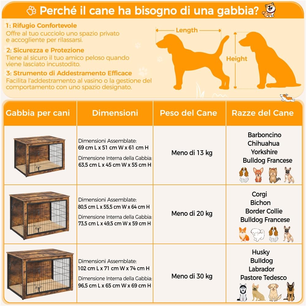 Yaheetech Gabbia per Cani Kennel Tavolino Armadietto con Doppie Porte Gatti a Rete in Legno da Interno 80,5 × 55,5 × 64 cm Marrone Rustico