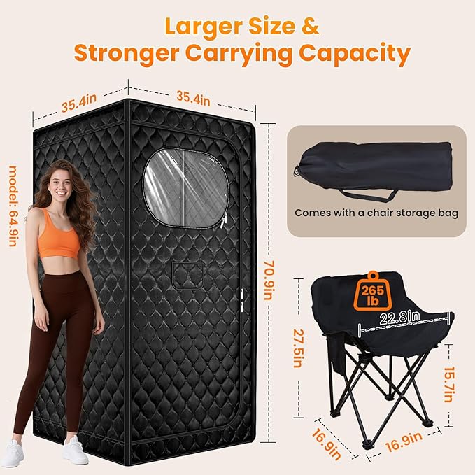 Sauna Portátil Plegable 71x35x35in con Generador Vapor 1300W miniatura 2