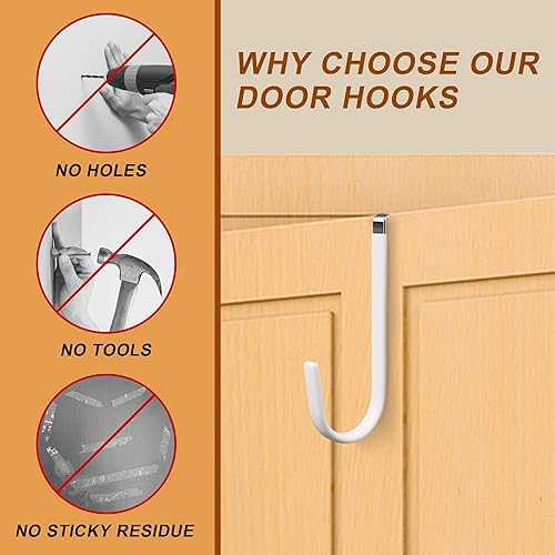 Miniatura 9 de Ganchos para Puerta Paquete de 2 – Ganchos Colgadores de Puerta Resistentes para Colgar Toallas, Bolsas, Batas, Ropa – Gancho para Puerta Sin