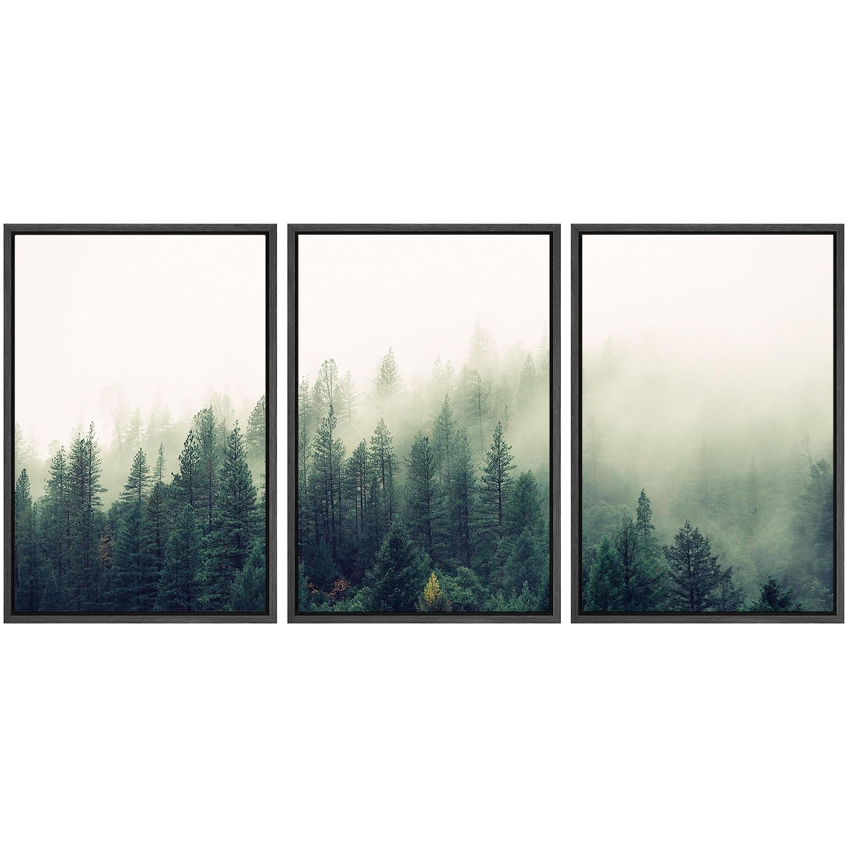 SIGNWIN 3 Piece Framed Canvas Wall Art Foggy Mountains Canvas Prints Home Artwork Decoration for Living Room,Bedroom - 24"x36"x3 Panels