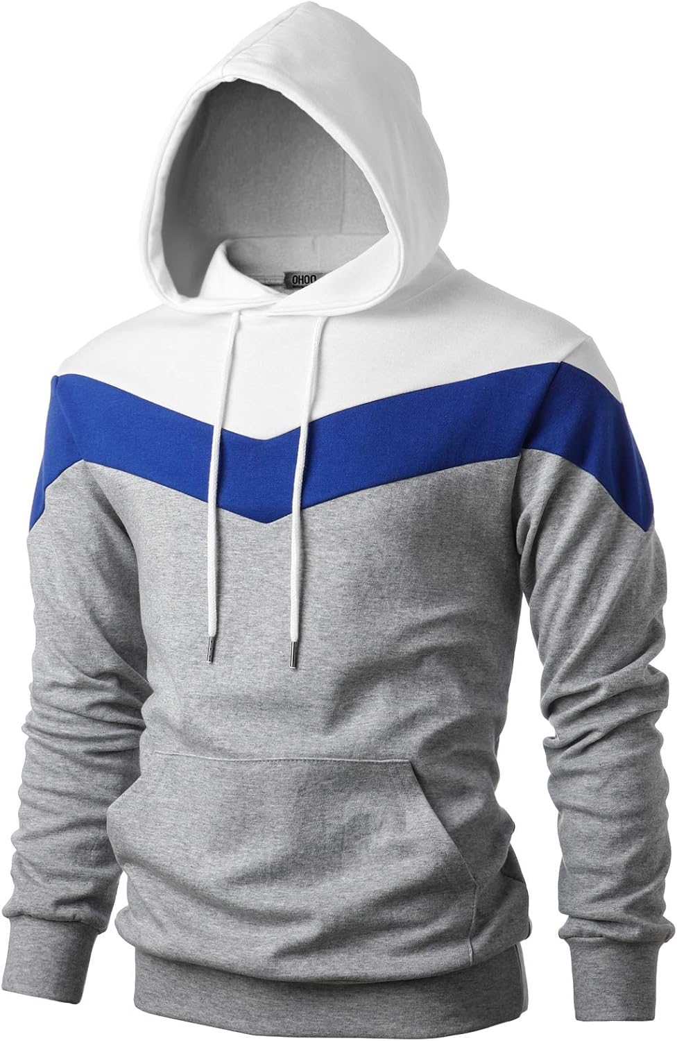 Ohoo Mens Color-Block Hooded Sweatshirt with Kangaroo Pocket Slim Fit Lightweight Pullover