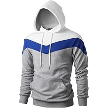 Ohoo Mens Color-Block Hooded Sweatshirt with Kangaroo Pocket Slim Fit Lightweight Pullover