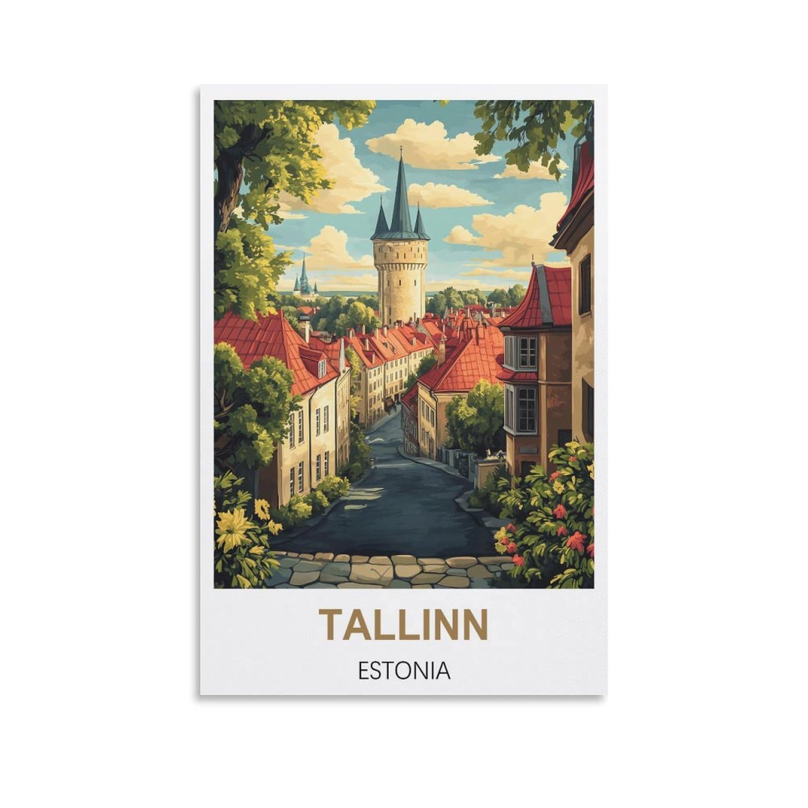 Ppnvmkx Unframe-Style Tallinn Estonia Vintage Travel Posters 08X12inch(20X30cm) Wall Decor Painting Canvas Wall Art Living Room Poster Bedroom
