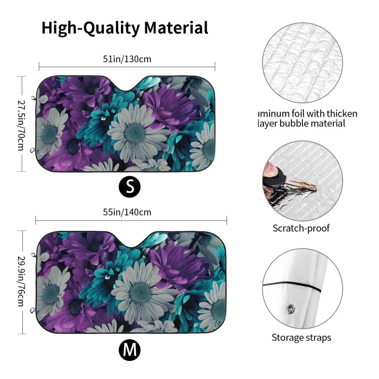 Parasole Parabrezza Auto Colorato Con Foglie Verdi E Fiori - Protezione UV, Mantiene L'Abitacolo Fresco, Accessorio Auto Universale