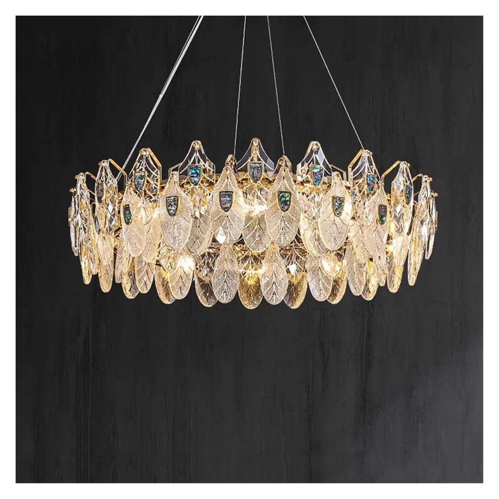 Générique Lustre rond en cristal doré forme de feuille laurier, luminaire décoratif brillant for chambre à coucher, salon, salle manger ou villa(Warm White,AD80CM)