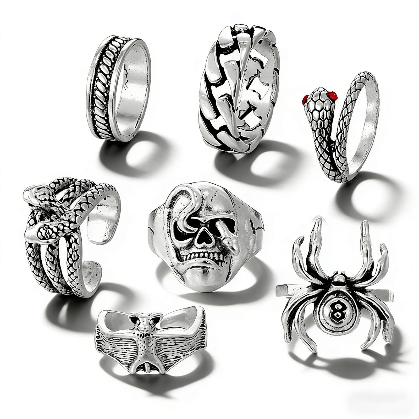 7PCS Gothic Rings, Stacking Rings for Men and Women, Aesthetic Silver Mood Ring, Stylish Thumb Rings, Gothic Jewellery for Everyday Wear