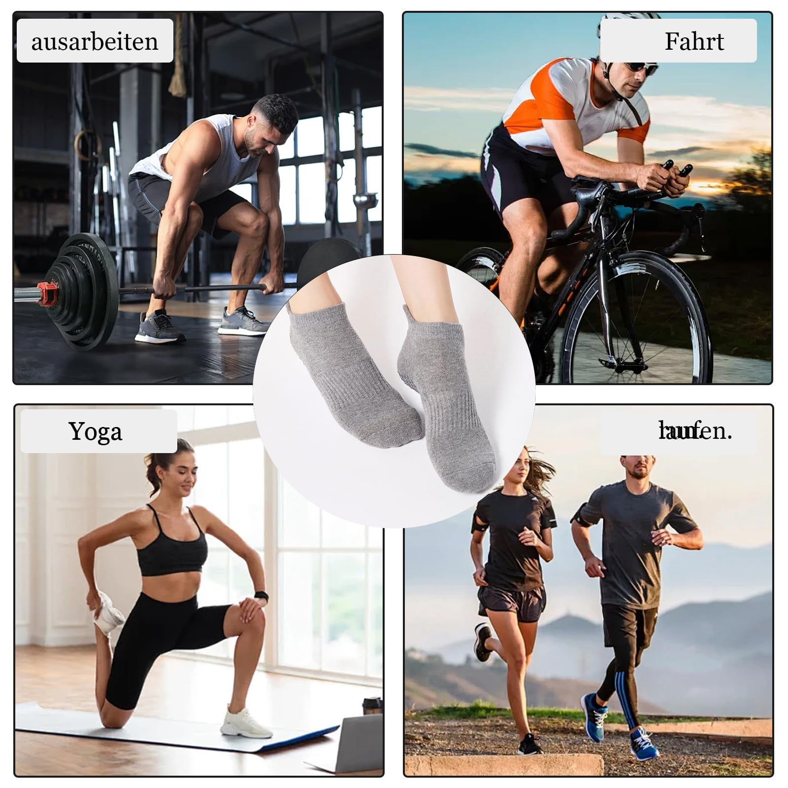 Skarpety stoperowe damskie, 4 pary antypoślizgowych skarpet, do jogi, antypoślizgowe, do baletu, pilatesu, szpitala, fitnessu, czarny/szary/różowy/różowo-czerwony, 31-42 Große Größen