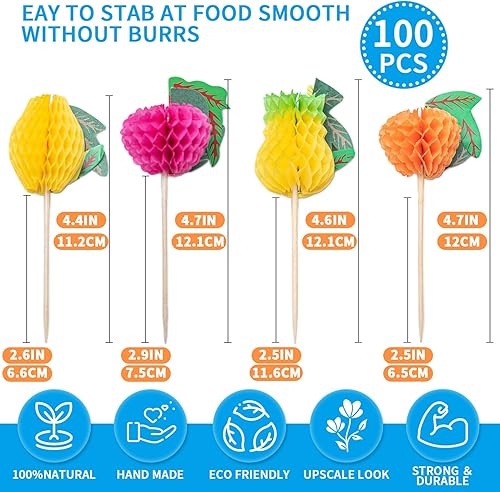 Miniatura 2 de Púas de cóctel de frutas de papel y palillos de dientes de alimentos, brochetas de bambú de 4 pulgadas para bebidas, aperitivos y sándwiches,