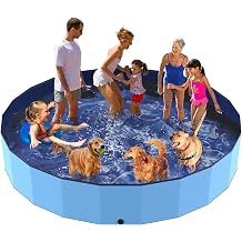 PETOCAT 120" Foldable Dog Pool for Kids, Hard Plastic Hard Plastic Shell Extra Large Non-Slip Swimming Pool for Kiddie Duck Pet, Collapsible Puppy Bathing Tub Heavy Duty, 10 ft * 19.7" H - 7XL